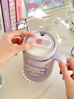 Stainless Steel Mug Coffee Tea Plastic With Lid Straw Cup For Students