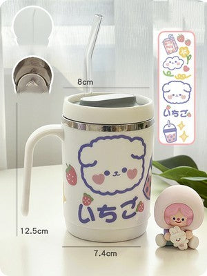 Stainless Steel Mug Coffee Tea Plastic With Lid Straw Cup For Students