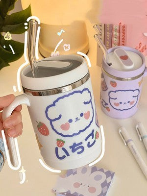 Stainless Steel Mug Coffee Tea Plastic With Lid Straw Cup For Students