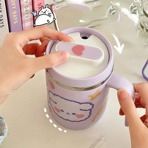 Stainless Steel Mug Coffee Tea Plastic With Lid Straw Cup For Students