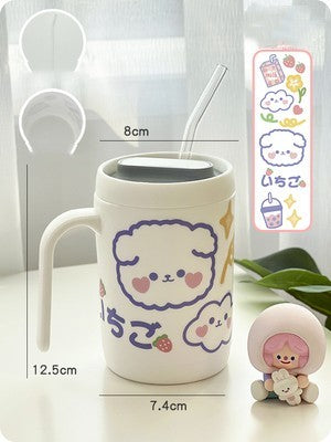 Stainless Steel Mug Coffee Tea Plastic With Lid Straw Cup For Students