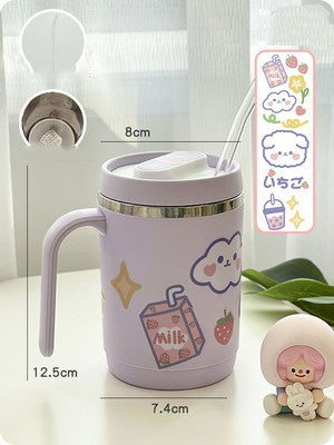 Stainless Steel Mug Coffee Tea Plastic With Lid Straw Cup For Students