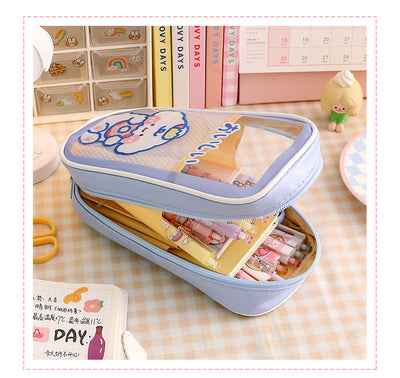 Large Capacity Transparent And Cute Student Pencil Case Stationery Box